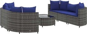 vidaXL 7 részes szürke polyrattan kerti ülőgarnitúra párnákkal