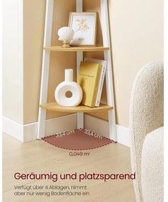 VASAGLE sarokkönyvespolc, 4 szintes létrás polc 33,3×33,3×125 cm, natúr - fehér színben