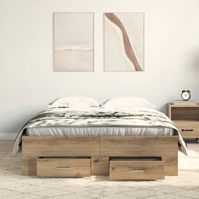 Fiókos ágykeret Kézműves tölgy 120x200 cm Műszaki fa