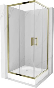 Mexen Rio, szögletes zuhany tolóajtóval 90 (ajtó) x 90 (ajtó) x 190 cm, 5mm átlátszó üveg, arany profil + fehér zuhanytálca RIO, 860-090-090-50-00-45…