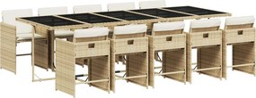 vidaXL 11 részes bézs polyrattan kerti étkezőgarnitúra párnákkal