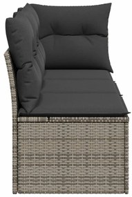 3 személyes szürke polyrattan kerti kanapé párnával