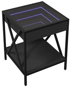 fekete végtelen hatású LED-es dohányzóasztal 40 x 40 x 49 cm