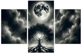 Kép – Fekete-fehér fa teliholdban (90x60 cm)