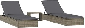 vidaXL 2 db szürke polyrattan napágy asztallal