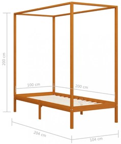 mézbarna tömör fenyőfa baldachinos ágykeret 100 x 200 cm