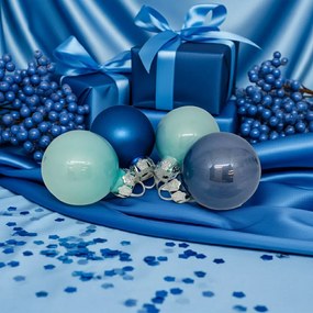 Kék üveg karácsonyi gömb szett 16*3cm