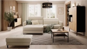 Bézs bársony kinyitható-tárolóhelyes sarokkanapé (bal oldali-heverő résszel) Gomsi – ELTAP