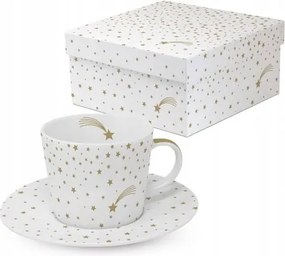 Porcelán Csésze Csészealjjal Hullócsillagok Aranyozással! 200 ml