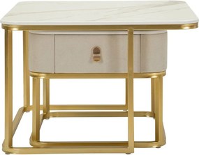 Krémszínű-aranyszínű dohányzóasztal szett márvány dekorral, 2 db-os 50x70 cm Beauty – Mauro Ferretti