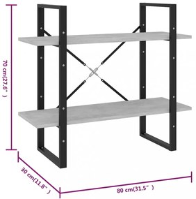 2-szintes betonszürke szerelt fa könyvszekrény 80 x 30 x 70 cm