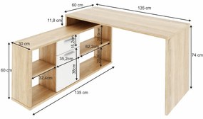 Sarok számítógépasztal Norrix MT959 (Sonoma tölgy + fehér). 779225