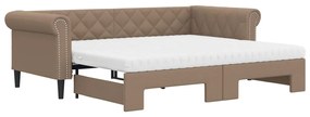 cappuccino színű kihúzható műbőr heverő matraccal 90 x 200 cm