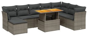 vidaXL 9 részes szürke polyrattan kerti ülőgarnitúra párnákkal