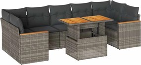 vidaXL 8 részes szürke polyrattan akácfa kerti ülőgarnitúra párnákkal