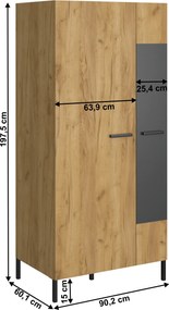 Gardróbszekrény 2D, craft tölgy arany/antracit, SANTANA