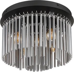 Globo 15698D Mennyezeti lámpa fém matt fekete, króm, füstszínű üvegrudak, ø: 320mm, M:215mm, 5x E14 40W 230V izzók nélkül