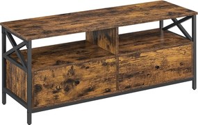 TV szekrény, 2 fiókkal és polcokkal, rusztikus barna és fekete 120x40x50cm