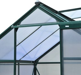 Outsunny Polikarbonát Kerti Üvegház 3.65m² Alumínium Kerti Üvegház 190 x 192 x 201cm UV-álló, megerősített alapzattal, ereszcsatornákkal, szellőzővel