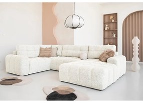 Krémszínű kinyitható tárolóhelyes moduláris sarokkanapé (bal oldali) Lulu – Miuform