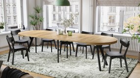 Mazzoni VITO Anyagminta Arany Tölgy/fekete lábak - LOFT/IPARI STÍLUSÚ 310 cm-re BŐVÍTHETŐ NAGY KEREK ASZTAL Ø110 Y LÁBAKKAL