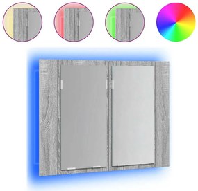 vidaXL szürke sonoma színű szerelt fa tükörszekrény LED-del 60x12x45cm