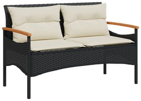 vidaXL fekete polyrattan kerti pad párnával 116 x 62,5 x 74