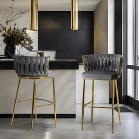 Elegáns Bárszék Szürke Bársony Kárpittal. FLORES 2