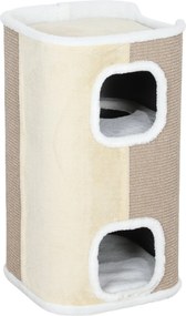 PawHut 74cm Magas Kaparóhenger Háromszintes Macska Henger Párnával és Plüss Peremmel, Macska Barlang, Macska Fa Kismacskáknak, Beige+Fehér | Aosom