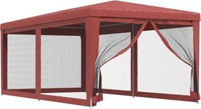 vidaXL piros HDPE rendezvénysátor 6 hálós oldalfallal 3 x 6 m