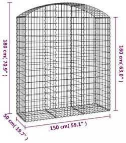 íves horganyzott vas gabion kosár 150x50x160/180 cm