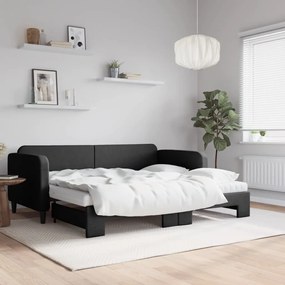 fekete kihúzható szövet heverő matracokkal 90 x 190 cm