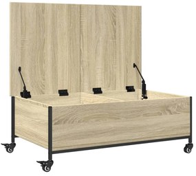 sonoma tölgy szerelt fa dohányzóasztal kerekekkel 91x55x34cm