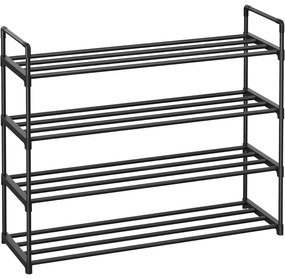 4 szintes cipőtároló állvány, fém cipőtartó 20 pár cipő számára, 92x30x73 cm, fekete