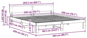 Fehér ágykeret fejtámlával 200x200 cm Tömör fenyőfa
