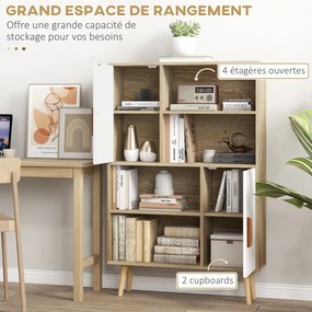 HOMCOM Skandináv Stílusú Könyvespolc 4 Polccal + 2 Szekrénnyel Állítható Polccal 80L x 24W x 123H cm Kúpos Döntött Tölgylábakkal | Aosom