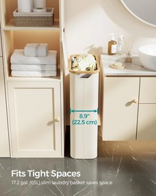 Keskeny szennyeskosár fedéllel, 65 L, krémfehér