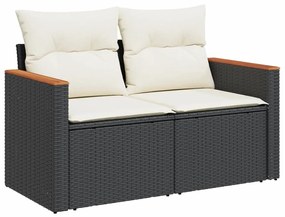 10 részes fekete polyrattan kerti ülőgarnitúra párnákkal