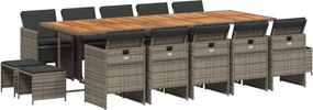 vidaXL 15 részes szürke polyrattan kerti étkezőgarnitúra párnákkal