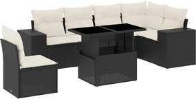 vidaXL 7 részes fekete polyrattan kerti ülőgarnitúra párnával