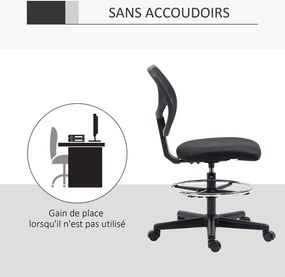 Vinsetto Magas ülésű ergonomikus irodai szék hálós háttámlával, állítható magasság 50-70 cm-ig, 360°-ban forgatható lábtartóval, fekete | Aosom