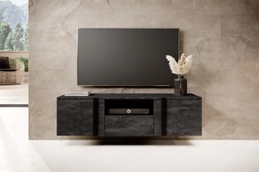 Verica 150 cm-es TV-szekrény, falra szerelhető, nyitott polccal - szénfekete / fekete fogantyúk