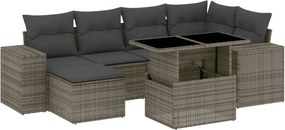 vidaXL 7 részes szürke polyrattan kerti ülőgarnitúra párnákkal