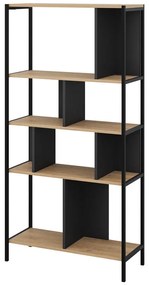 Fekete-natúr színű könyvespolc tölgyfa dekorral 88x175 cm Alabama – Marckeric