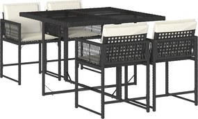 vidaXL 5 részes fekete polyrattan kerti étkezőgarnitúra párnákkal