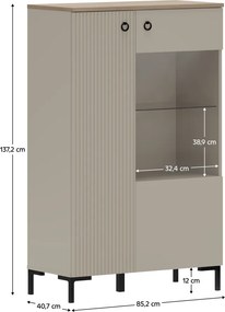 Alacsony vitrin, szürkésbarna Taupe/silverjack tölgy, DOMCA 1D1W/140