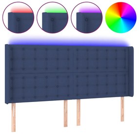 kék szövet LED-es fejtámla 183x16x118/128 cm
