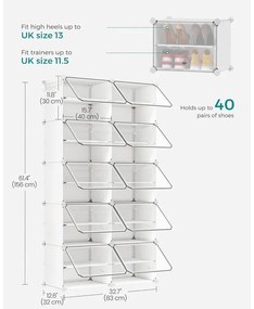 Összekapcsolható cipőtartó állvány fehér színben