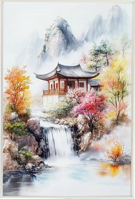 Poszter Alumínium Keret Japán Ázsia Hegyek Vízesés Színes Fák 40x60