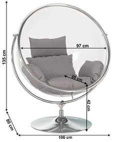 Függő fotel állvánnyal, átlátszó/ezüst/szürke, BUBBLE TYP 2